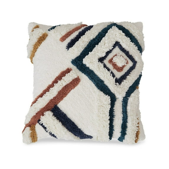 Benjara Throw Pillow Set of 4, 20 Inch, Whimsical Design, Boho Style, White, Blue