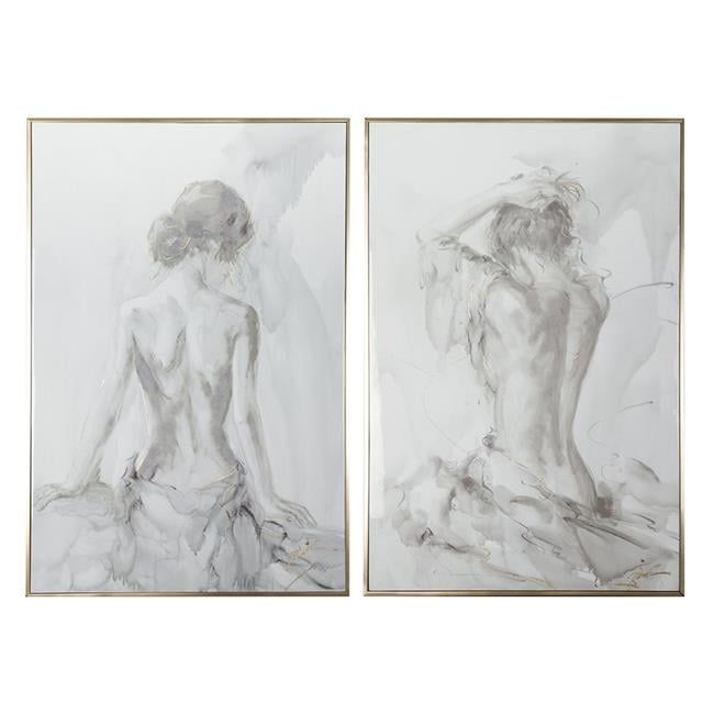 Benjara " Gray Feminine Figure Sketch " 2 - Pieces Painting Print