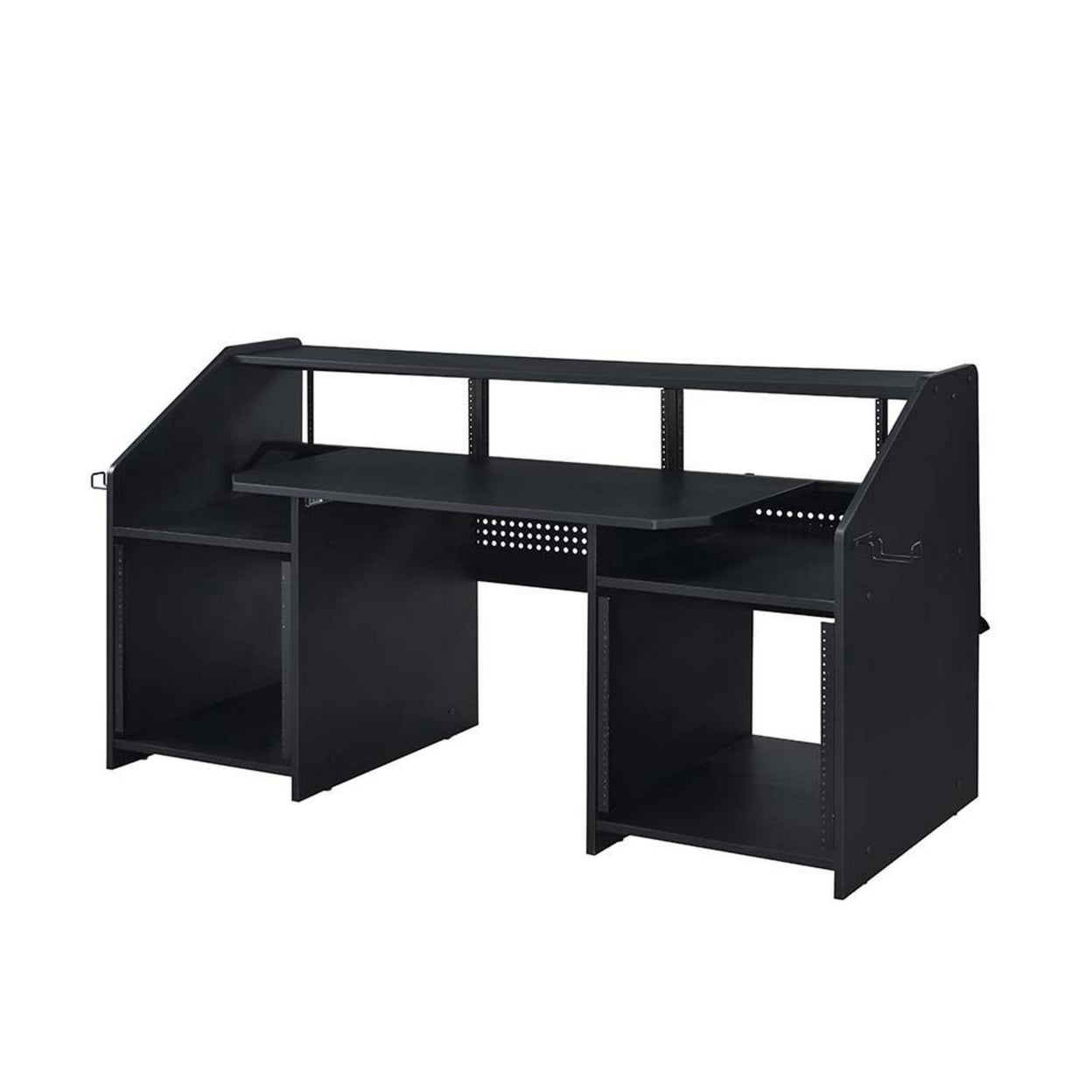 71 Inch Wood Music Studio Desk Keyboard Tray Monitor Top Black - Saltoro Sherpi