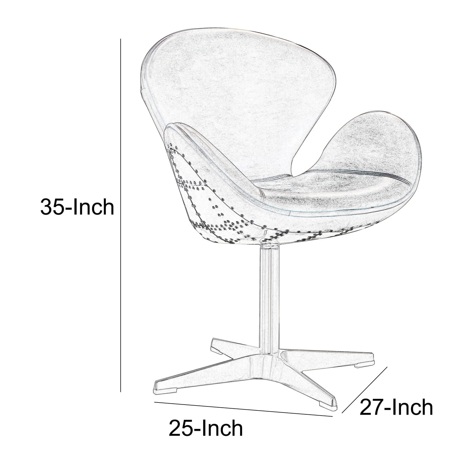 Top Grain Leather Accent Chair with Swivel, Brown & Silver