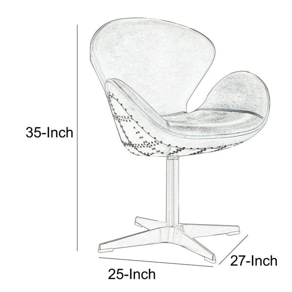 Top Grain Leather Accent Chair with Swivel, Brown & Silver