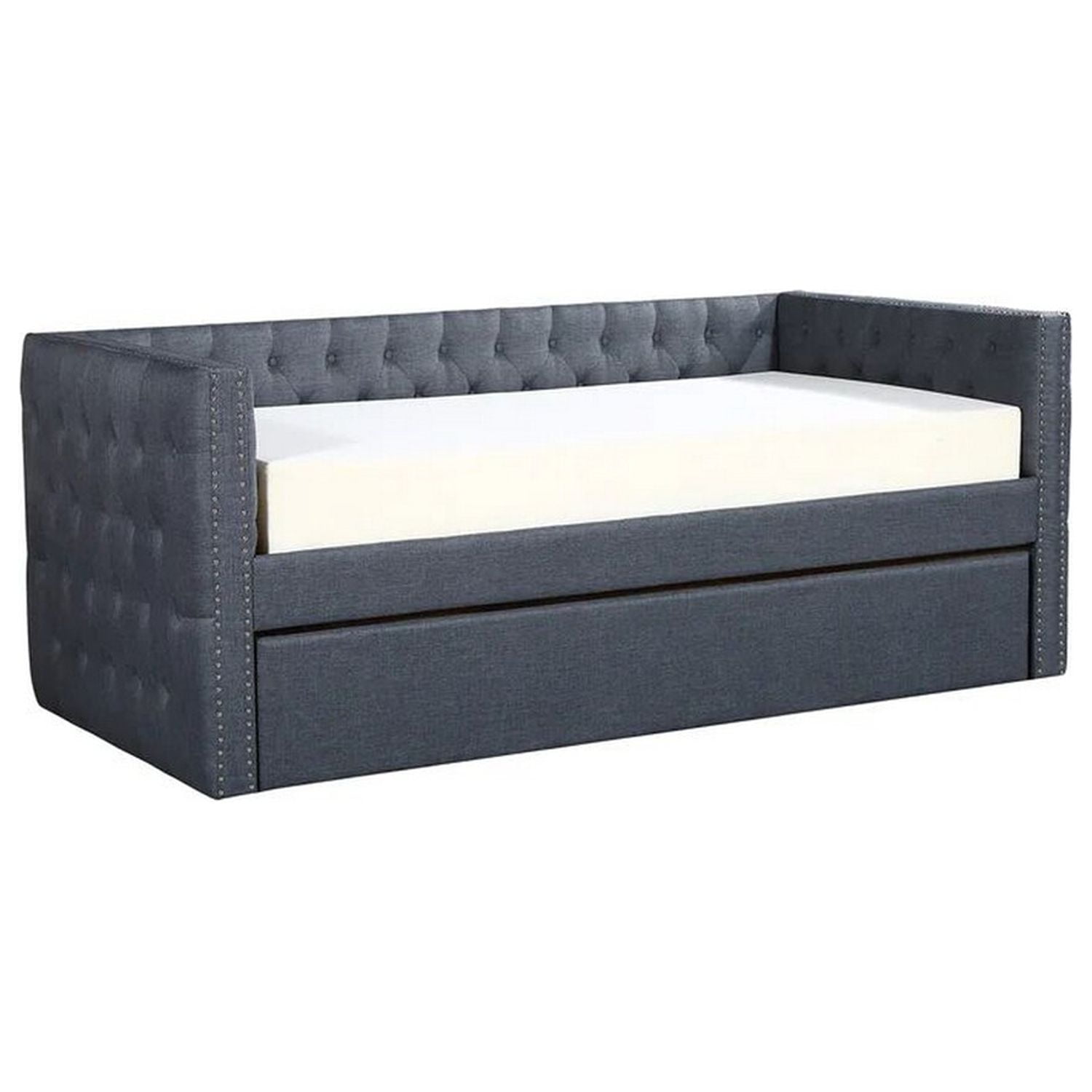 Benjara Trace Trundle Daybed, Gray Fabric Upholstery, Chesterfield ...