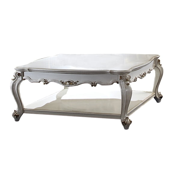 Benjara Traditional Scalloped Top Coffee Table w/ Queen Anne Legs- Antique White