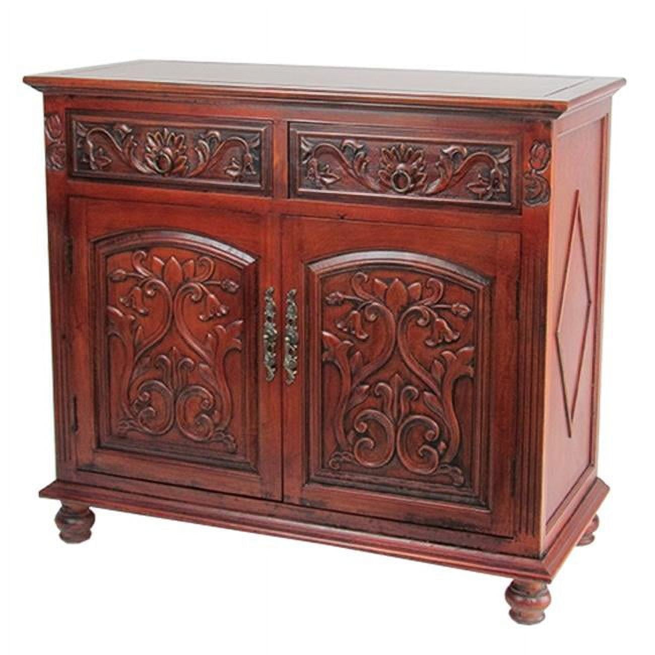 Benjara Traditional Wooden Accent Cabinet with Carved Details, Brown