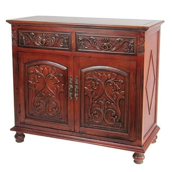 Benjara Traditional Wooden Accent Cabinet with Carved Details, Brown