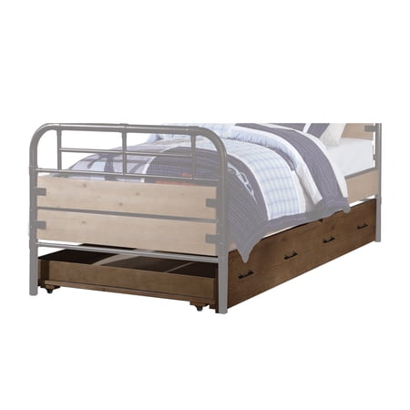 Benjara Traditional Wooden Twin Size Trundle with Caster Wheels, Brown