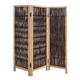 thumbnail image 1 of Benjara Transitional 3 Panel Wooden Screen with Weaved Design, Brown, 1 of 3