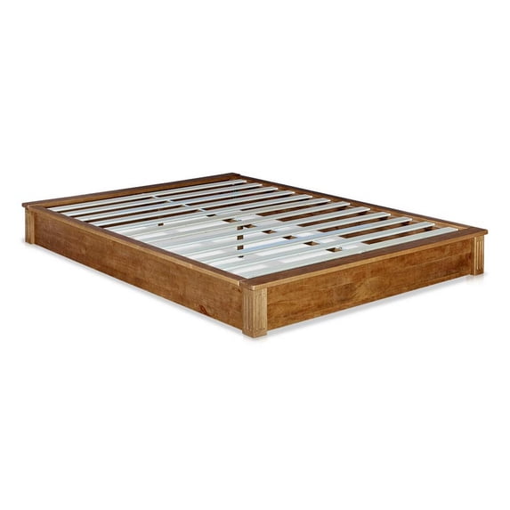 Benjara Transitional Slatted Wooden Frame Full Size Bed, Teak Brown