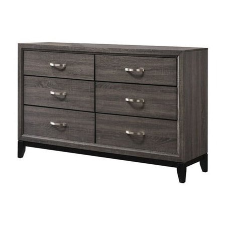 Benjara Transitional Style Dresser with 6 Drawers and Metal Pulls, Gray and Black-Color:Gray/Black