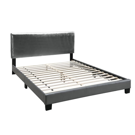 Transitional Style Leatherette Full Bed with Padded Headboard, Gray