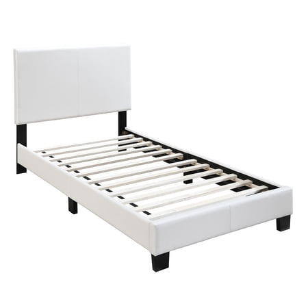 Transitional Style Leatherette Twin Bed with Padded Headboard in White