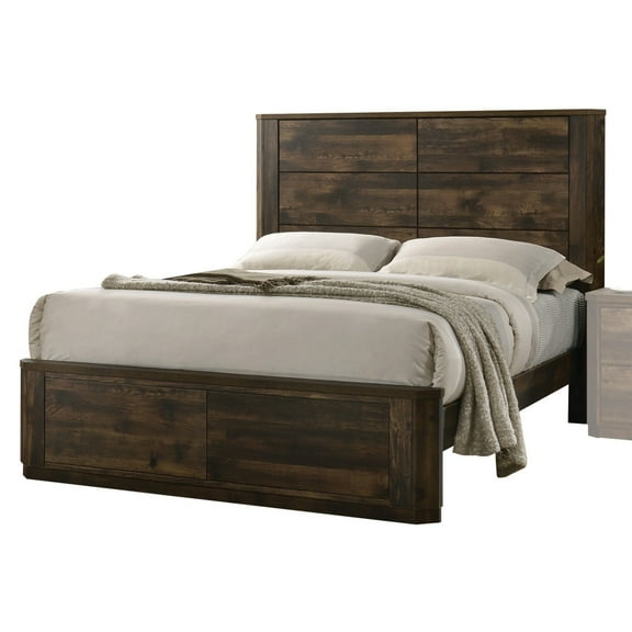 Transitional Style Queen Size Bed with Panel Design Headboard, Rustic Brown- Saltoro Sherpi