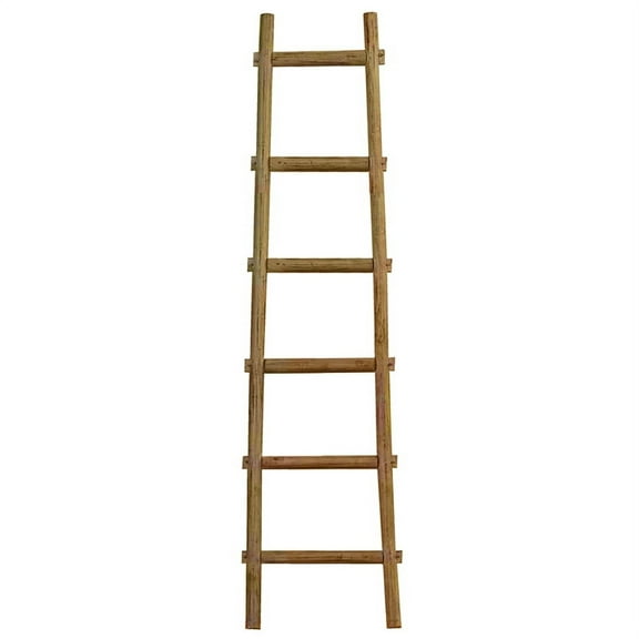 Benjara Transitional Style Wooden Decor Ladder with 6 Steps, Brown