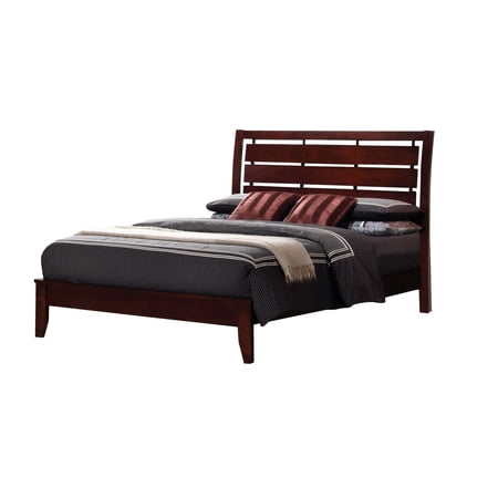 Transitional Wooden Queen Size Bed with Slatted Style Headboard, Brown