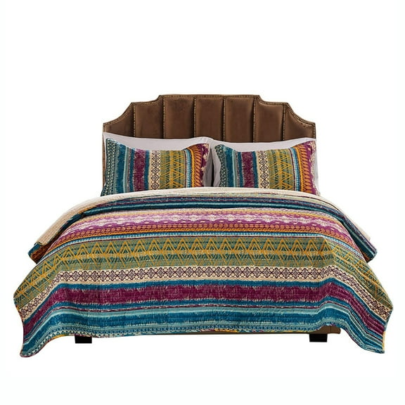 Benjara Tribal Motif Print Cotton Twin Quilt Set with 1 Pillow Sham, Multicolor