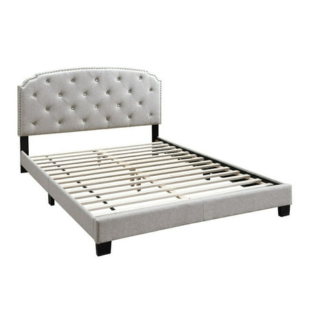 Benjara Twin Bed with Button Tufted Scalloped Headboard, Light Brown