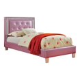 thumbnail image 1 of Twin Bed with Leatherette Upholstery and Crystal Button Tufting Pink, 1 of 5