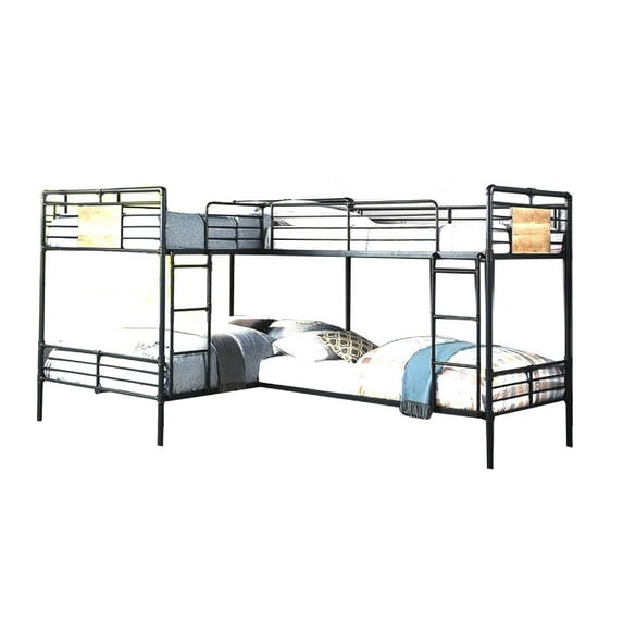 Benjara Twin over Full Bunk Bed with Safety Guard Rails, Sandy Black and Dark Bronze