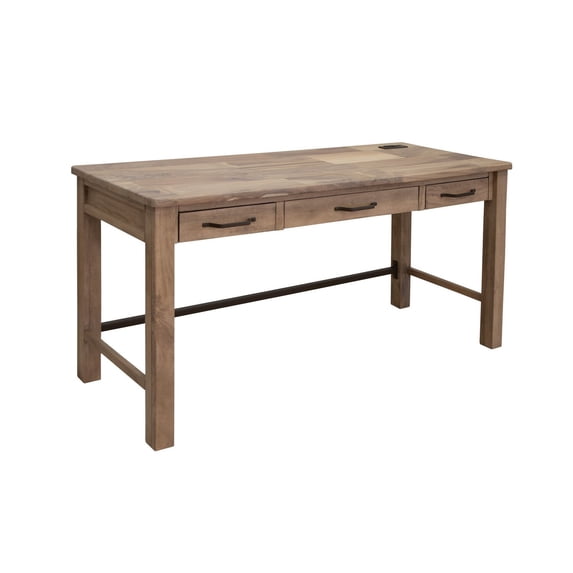 Benjara Umey 60 Inch Desk, 3 Drawers, Metal Handles, Rustic Brown Solid Wood Frame