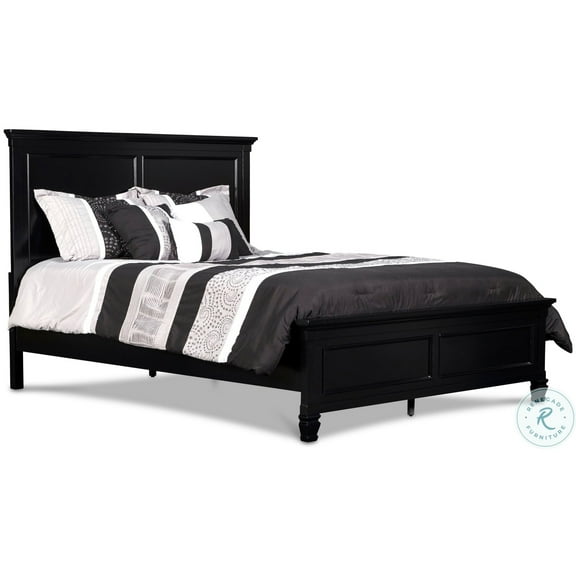 Umi Queen Size Bed, Classic Panel Design with Molded Details, Black Wood