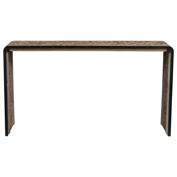 Benjara Upside U Shape Rectangular Top Console Table with Cut Outs, Natural Brown