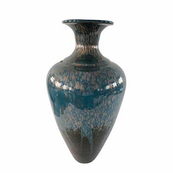 Benjara Urn Shape Glass Frame Vase with Fiery Design, Blue
