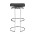 thumbnail image 1 of Benjara Vander 26" Gray Faux Leather and Brushed Stainless Steel Swivel Bar Stool, 1 of 5