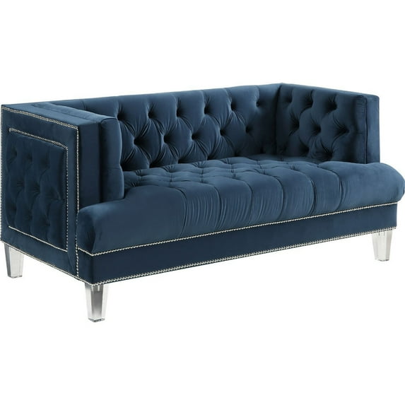 Benjara Velvet Fabric Upholstered Loveseat, Blue