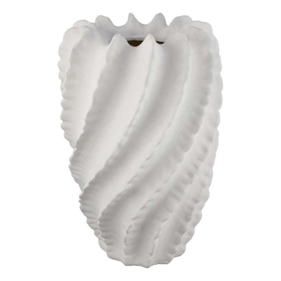 Benjara Velz Decorative Flower Vase- 18" Wavy Shape- Matte White Ceramic