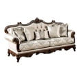 thumbnail image 1 of Vera 90 Inch Sofa, Button Tufted Beige Rolled Arms, Cherry Brown Solid Wood, 1 of 9