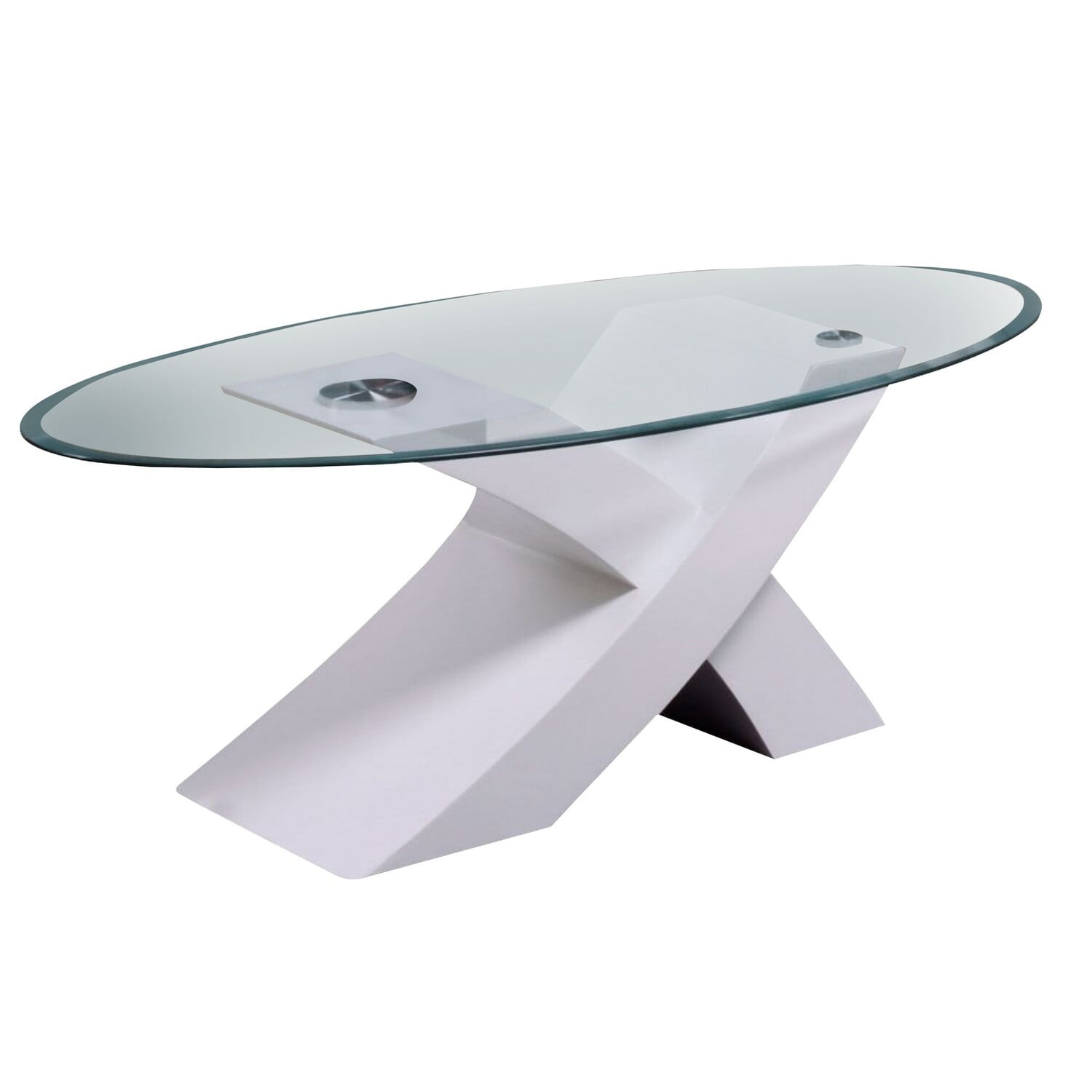 Via 47 Inch Modern Oval Glass Top Coffee Table, X Wood Base, Glossy ...