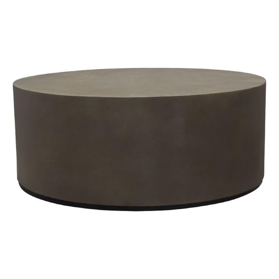 Benjara Viko Cocktail Coffee Table- 39" Natural Cement Gray Round Body