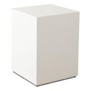 Benjara Viko Square Side End Table- White Wood Faux Concrete Finish- 20 Inch