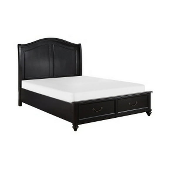 Vix Queen Size Platform Bed, Panel Arch Design, 2 Storage Drawers, Black