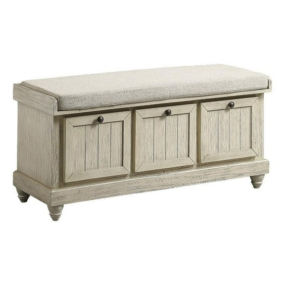 Wali 44 Inch Bench with Lift Top Storage- Cushioned Seat Antique White