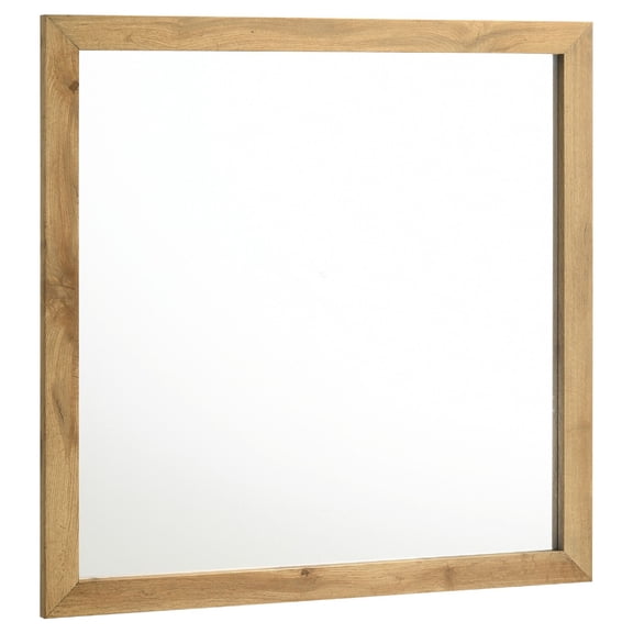 Benjara Wemy Rectangular Dresser Mirror, Flat Glass Design, Natural Pine Wood