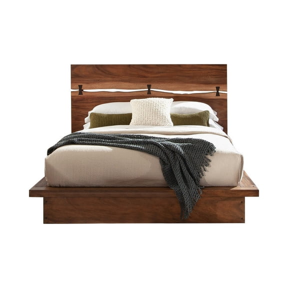 Benjara Zeko California King Platform Plinth Bed, Natural Edge, Walnut Brown Wood