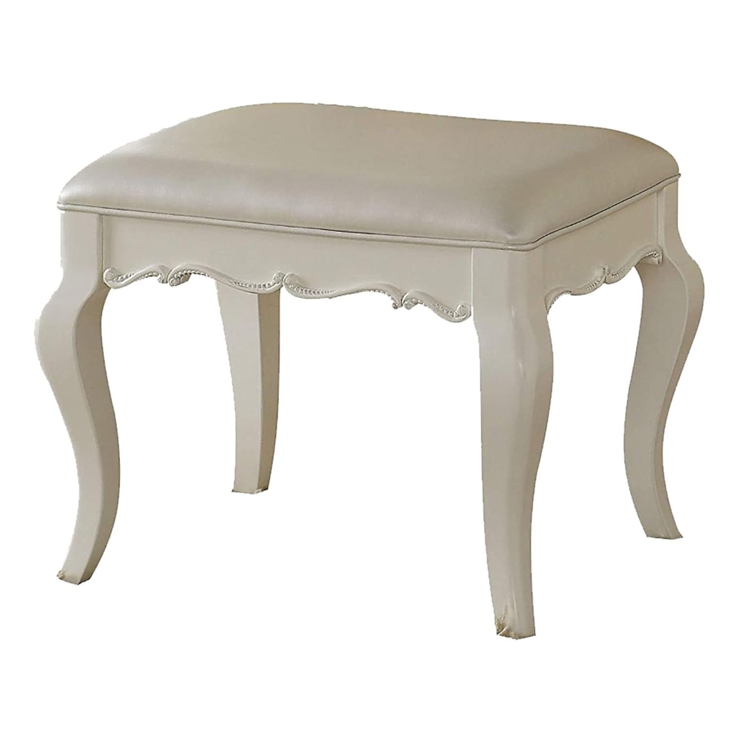 Benjara Wood Vanity Stool with Padded Seat White 22 in L x 16 in W x 18