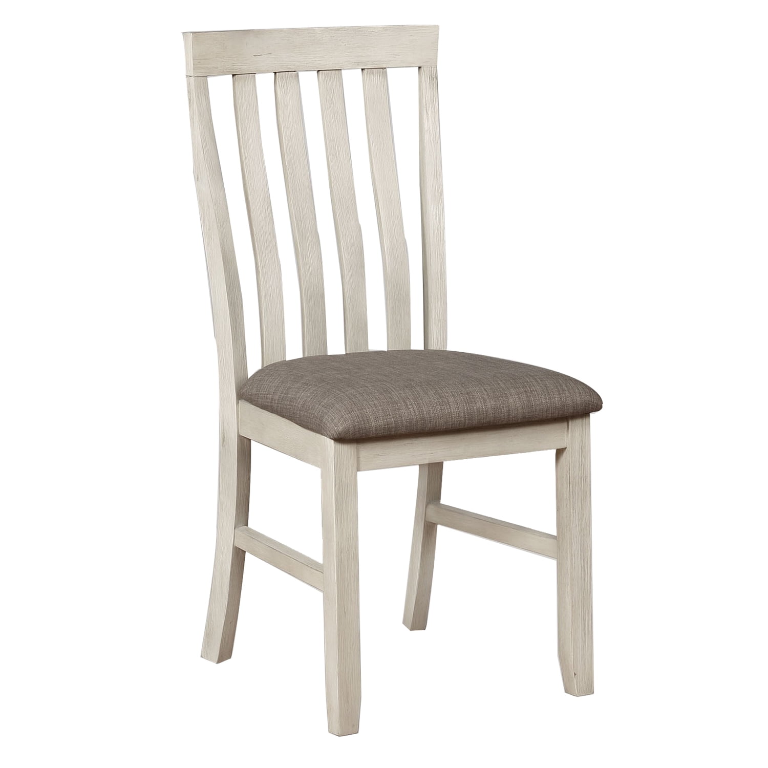 Benjara Wood and Fabric Dining Chair with Slatted Backrest, Set of 2