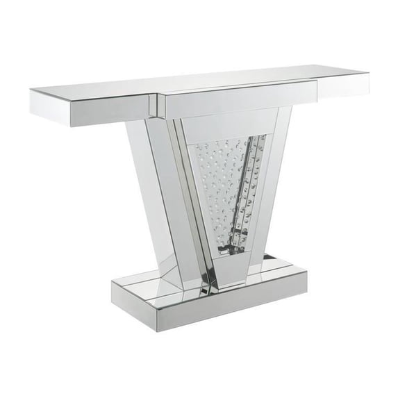 Wood and Mirror Console Table with Faux Crystals Inlay, Clear
