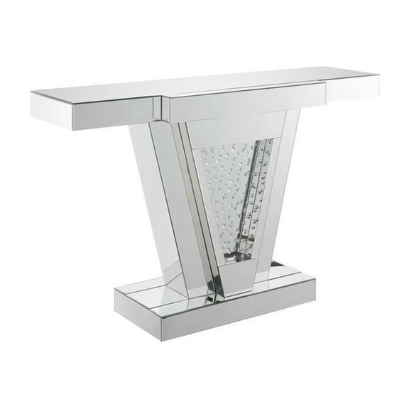 Wood and Mirror Console Table with Faux Crystals Inlay, Clear