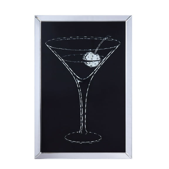 Wood and Mirror Martini Glass Wall Art, Clear and Black