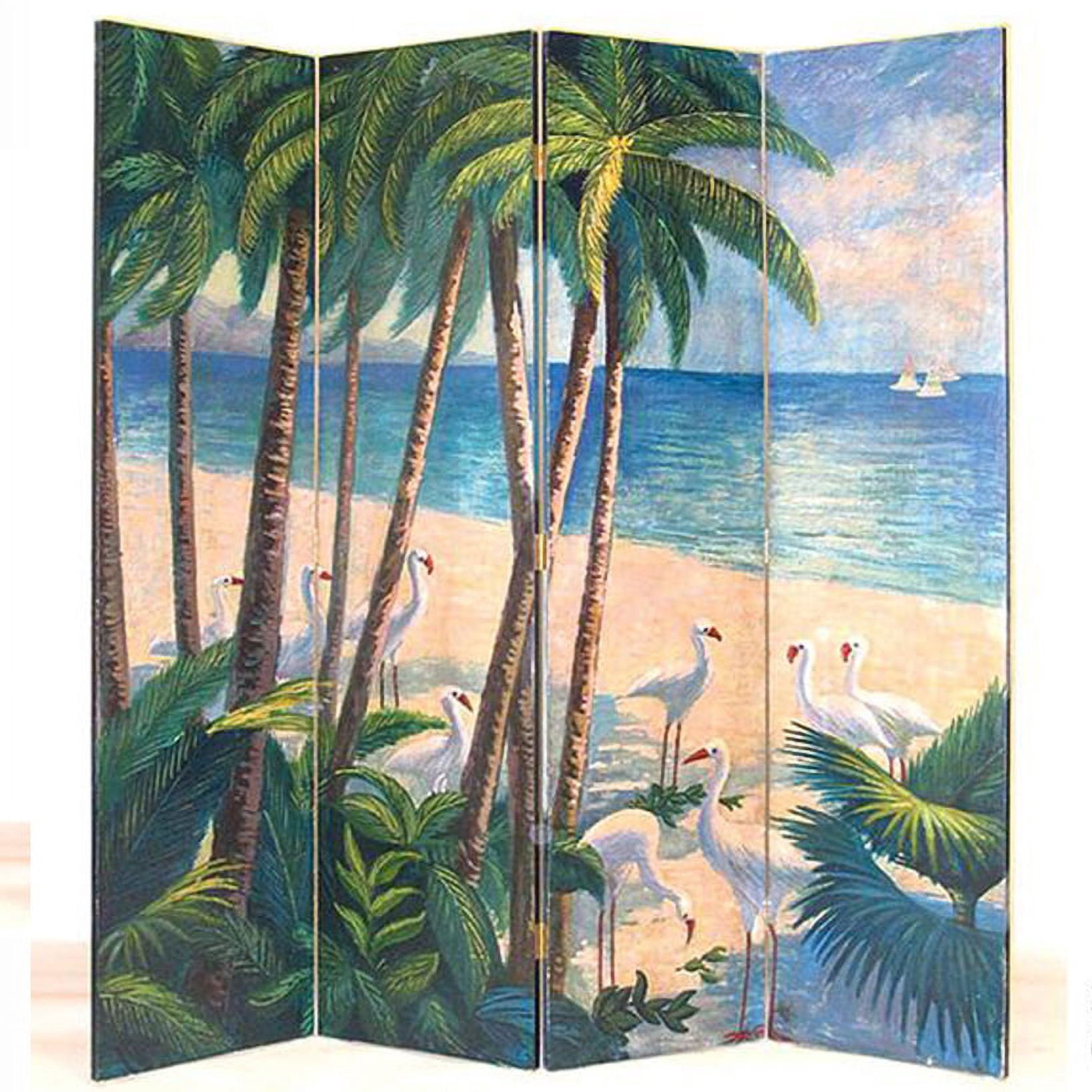 Multicolour Divider Benjara Wooden 4 Panel Room Divider with Beach Print, Multicolor ...
