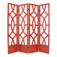 thumbnail image 1 of Wooden 4 Panel Room Divider with Open Geometric Design, Red, 1 of 5