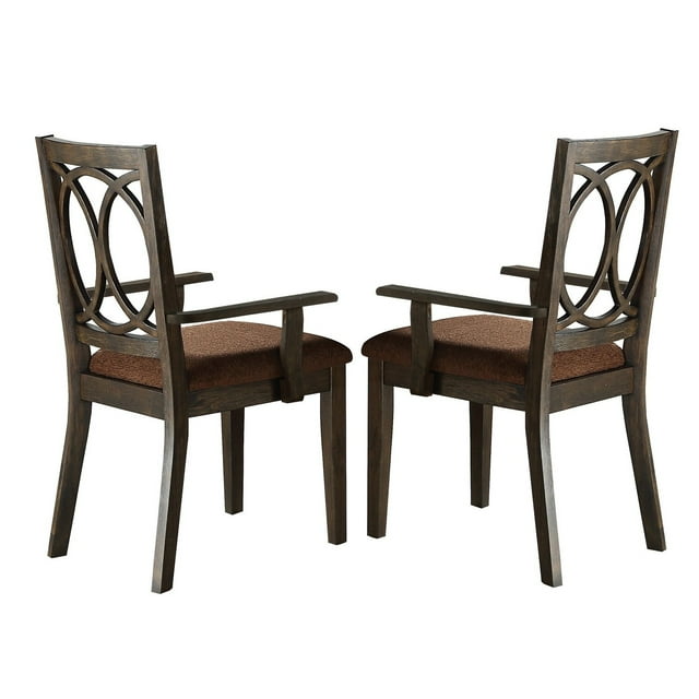 Benjara Wooden Armchair with Padded Seat and Cut Out Backrest, Set of 2, Brown