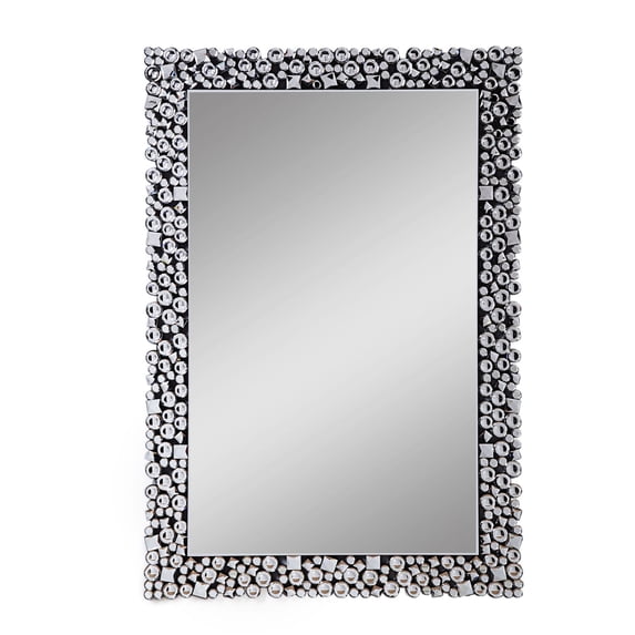 Benjara Wooden Backing Wall Decor with Faux Crystals Inlaid Border, Black and Clear