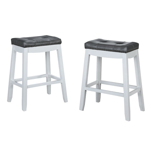 Wooden Bar Height Stool, Set of 2, White and Gray