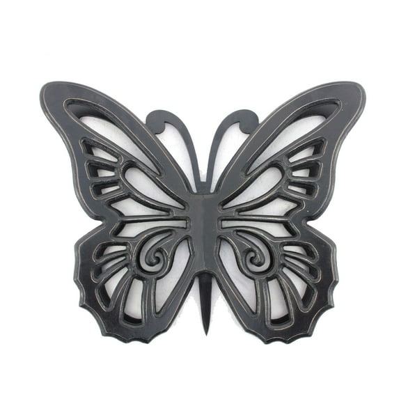Benjara Wooden Butterfly Wall Plaque with Cutout Detail, Light Gray-Color:Black