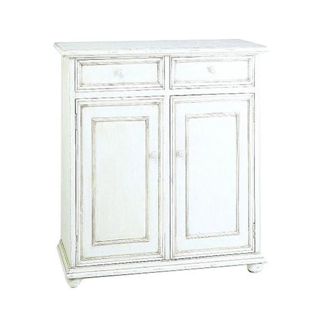 Benjara Wooden Cabinet with 2 Spacious Drawers and Door Cabinets, White