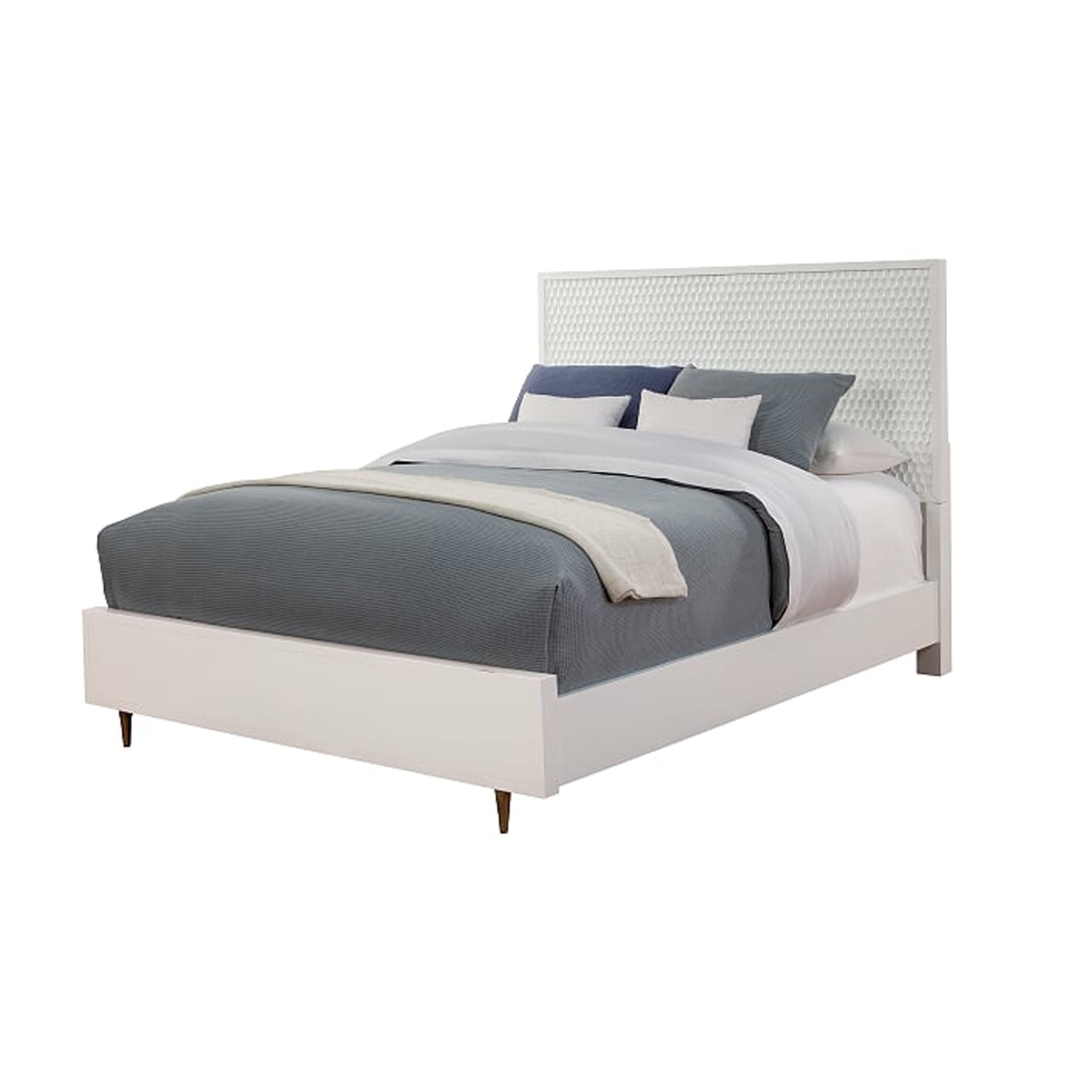 Benzara Wood California King Bed with Tapered Leg in White/Brown